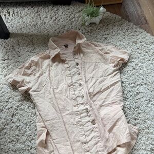 Light pink SHEIN Light Pink  button down casual collared Textured Blouse with a